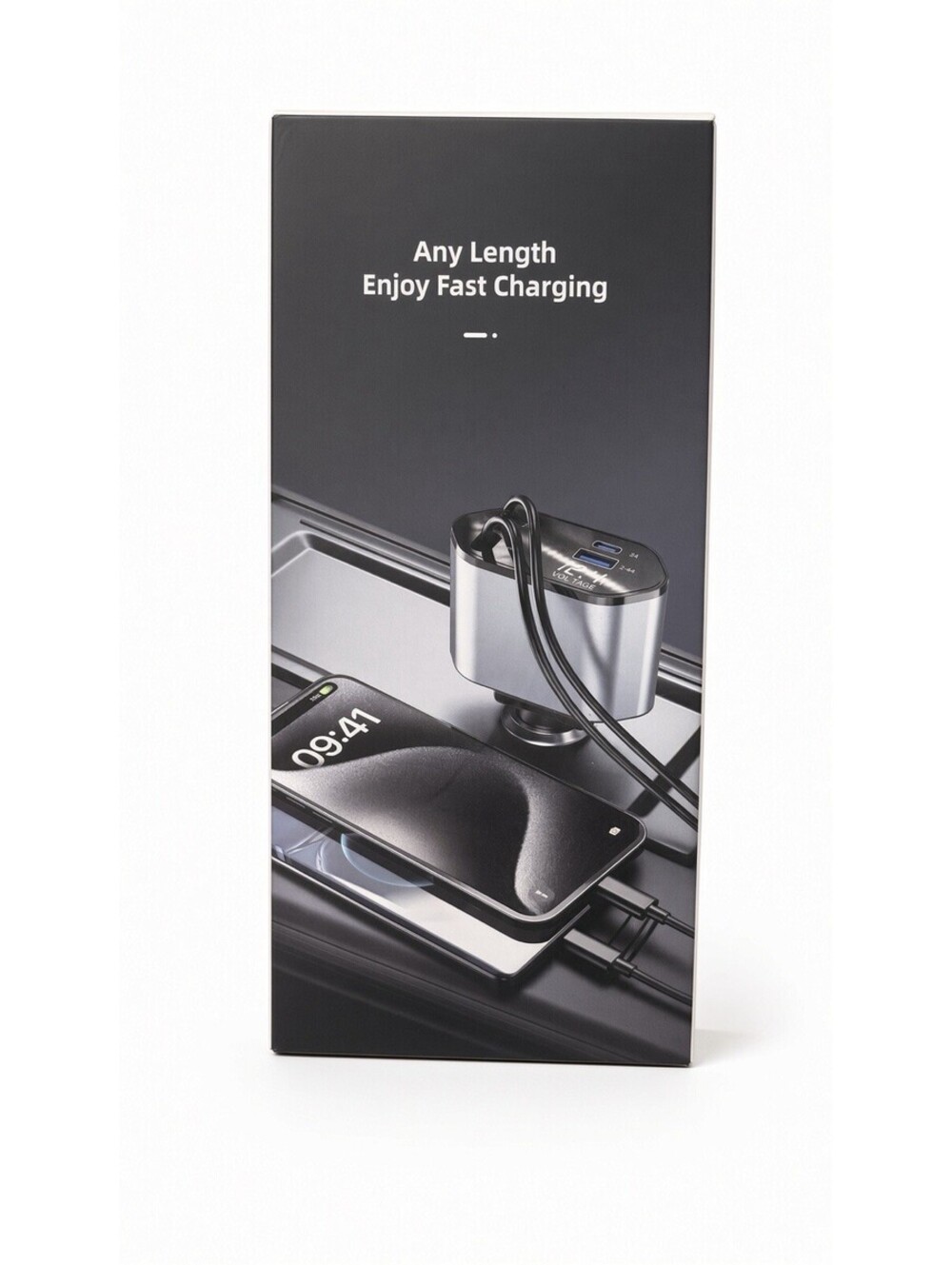 120W 4-in-1 Retractable Car Charger USB-C Dual Port Fast Charge 80cm